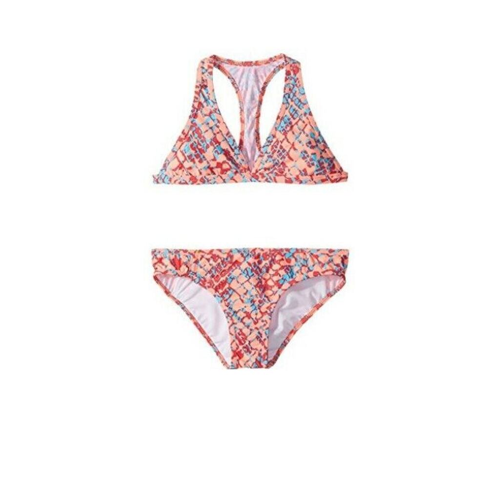 Splendid Girl Printed Halter Two Piece Swimsuit Set Orange Size 10